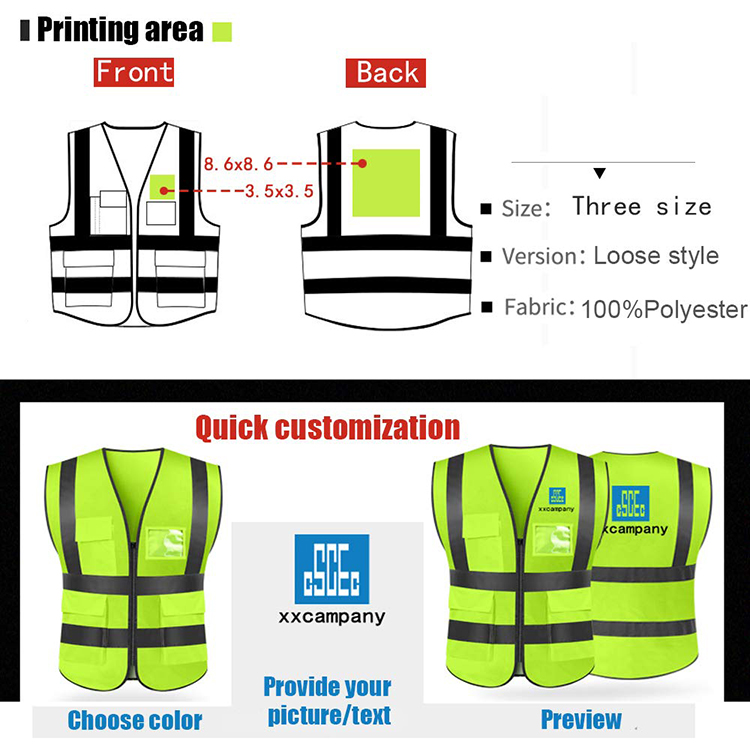 Custom Vest Reflective Safety Garments With 5 Pockets- yoweshop