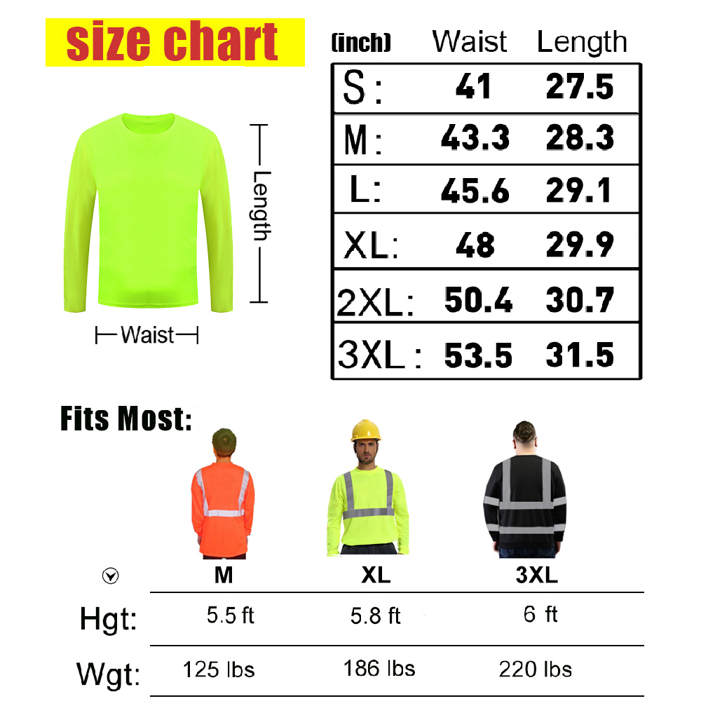 Fluorescent Safety T shirts Men Hi Vis Shirt Plus Size