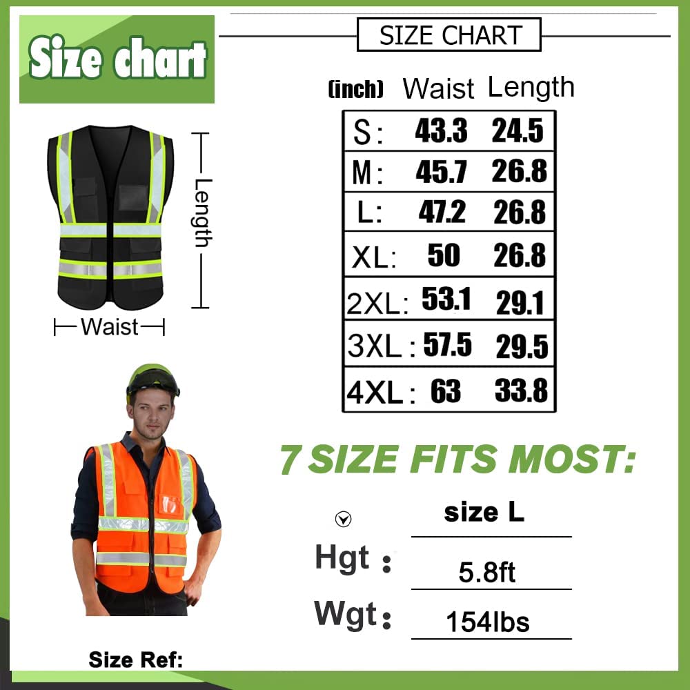 YOWESHOP High Visibility Reflective Safety Vest Customize Logo With 5  Pockets Protective Workwear Outdoor Work Vest (3XL, Neon Yellow)