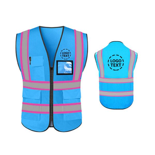 Hi Vis Reflective Pink Safety Vest For Women Custom Logo  with 5 Pockets - Image 5