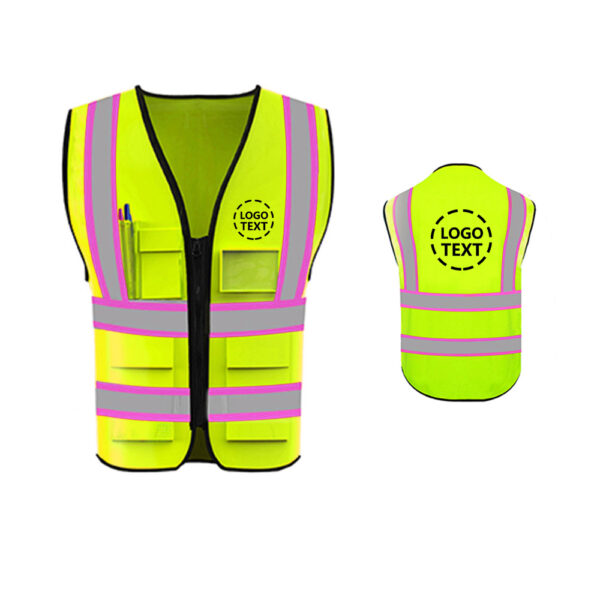 Hi Vis Reflective Pink Safety Vest For Women Custom Logo  with 5 Pockets - Image 4