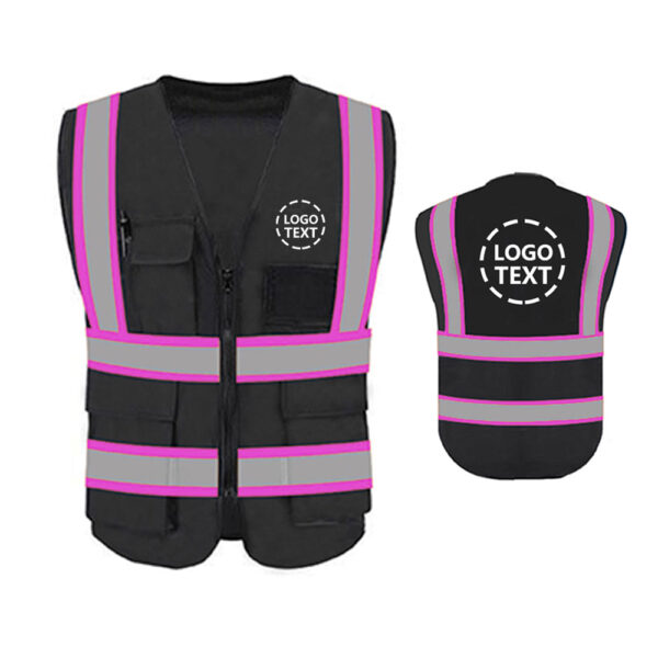 Hi Vis Reflective Pink Safety Vest For Women Custom Logo  with 5 Pockets