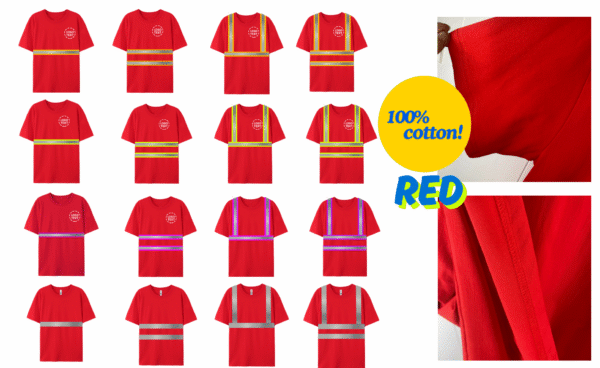 Hi Visibility Reflective Safety Red Short Sleeve Cotton Shirts With Custom Logo - Image 2